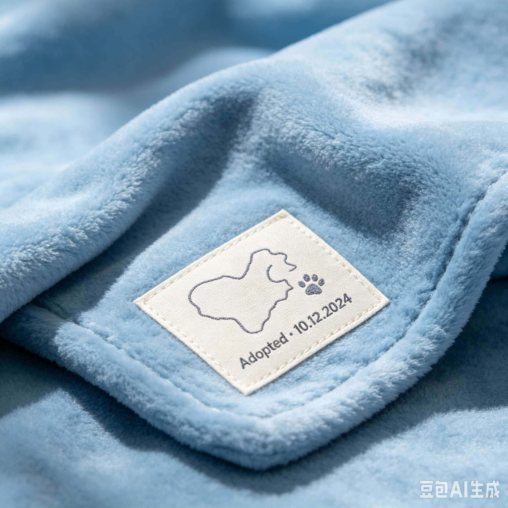 Blue Ocean Hush blanket with a personalized fabric label